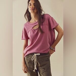 FREE PEOPLE We The Free Cut It Out Tee Orchid Rain Purple Cotton Size XS